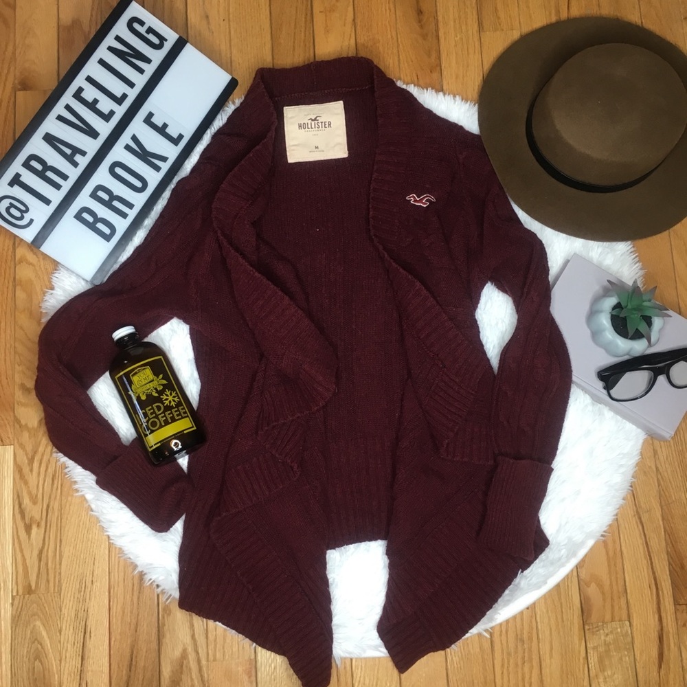 ❌SOLD❌ Hollister Burgundy Cable Knit Cardigan - Picture 1 of 8